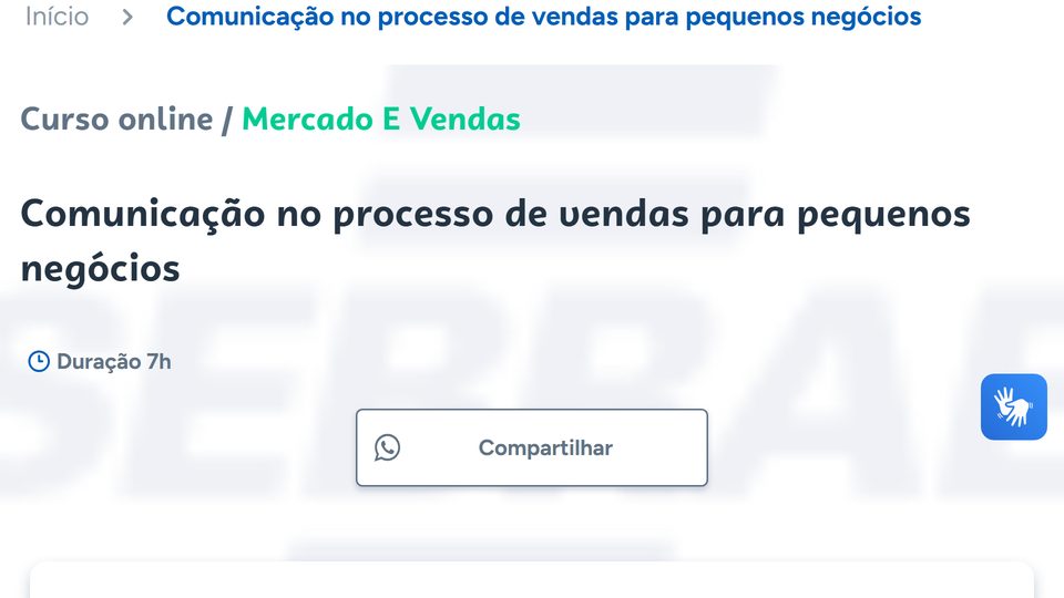 Página do curso Comunicação no processo de vendas