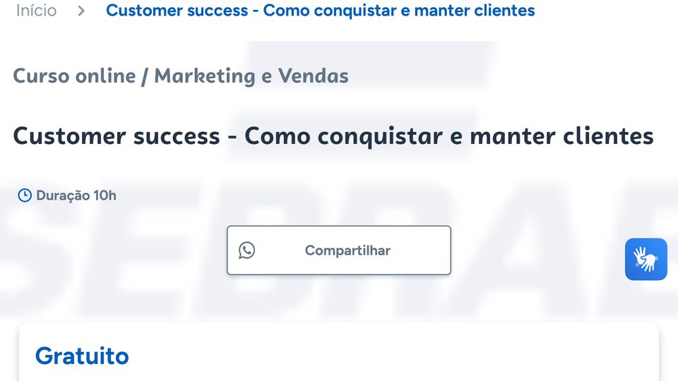 Página do curso Customer success: como conquistar e manter clientes