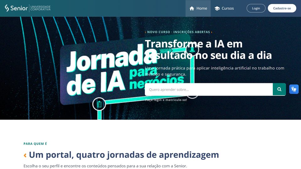 Página do curso Jornada de IA para Negócios